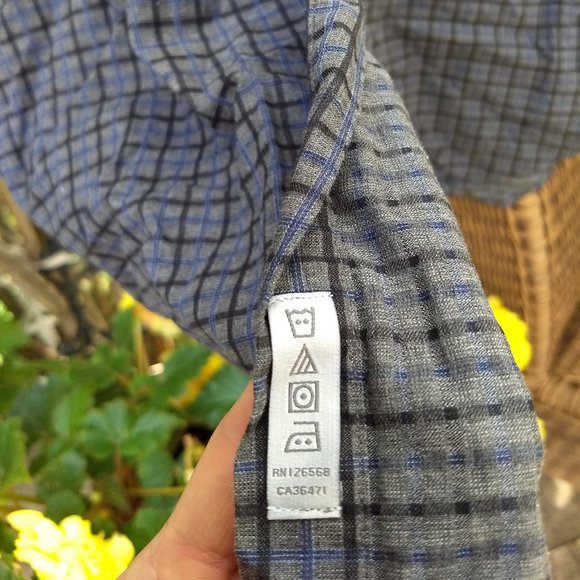 grey black blue check geometric patterned casual shirt - Picture 9 of 9